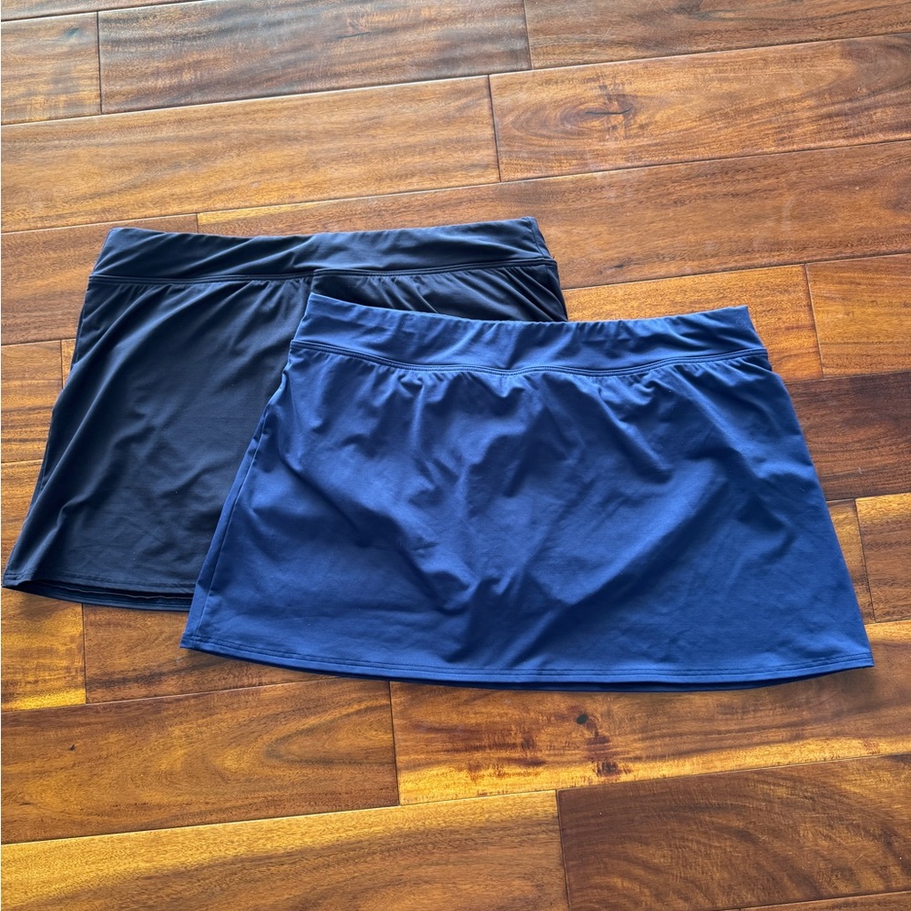 2 Lands End Women Skirt Navy Blue and Black Elastic Waist Size 16 Athletic Skort